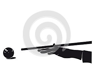 Billiards hand player with ball silhouette, isolated