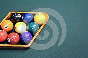 Billiards Pool Nine Ball Rack with Copy Space on Table