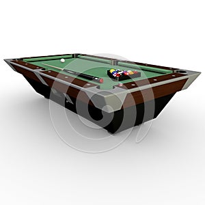 Billiards pooltable with balls and cuestick
