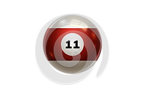 Billiards, red balloon at number 11, eleven, isolated on white background. Snooker. Illustration