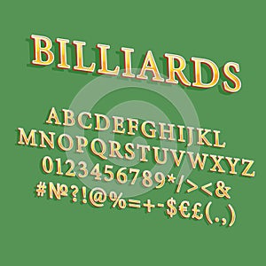 Billiards vintage 3d vector alphabet set