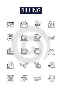 Billing line vector icons and signs. Payments, Remittance, Receivables, Payables, Refunds, Outstanding, Subscription