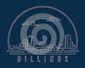 Billings, Montana - Cityscape with white abstract line corner curve modern style on dark blue background, building skyline city photo