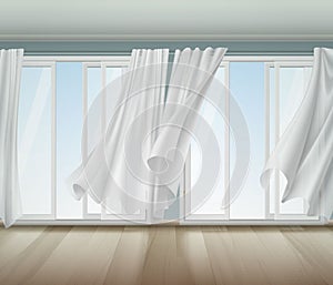 Billowing Curtains Open Window Illustration