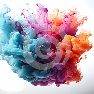 Billowing multi-colored smoke isolated on a white background. Bright detailed illustration