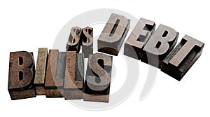 Bills, dollar signs, debt