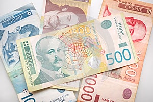 Bills of serbian dinars displayed
