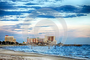 Biloxi, Mississippi, casinos and buildings at sunset