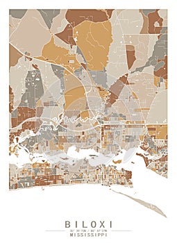 Biloxi Mississippi USA Creative Color Block city Map Decor Serie