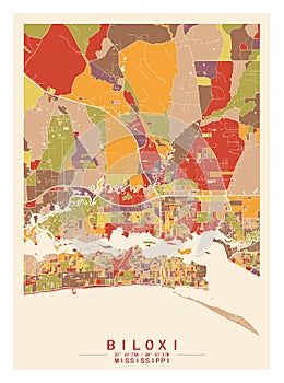 Biloxi Mississippi USA Creative Color Block city Map Decor Serie