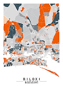 Biloxi Mississippi USA Creative Color Block city Map Decor Serie