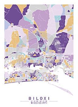 Biloxi Mississippi USA Creative Color Block city Map Decor Serie