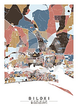 Biloxi Mississippi USA Creative Color Block city Map Decor Serie