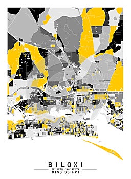 Biloxi Mississippi USA Creative Color Block city Map Decor Serie