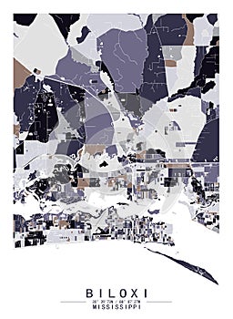 Biloxi Mississippi USA Creative Color Block city Map Decor Serie