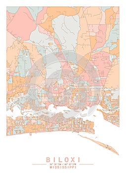 Biloxi Mississippi USA Creative Color Block city Map Decor Serie