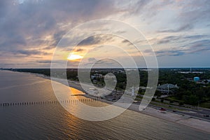 The Biloxi, Mississippi waterfront at sunset