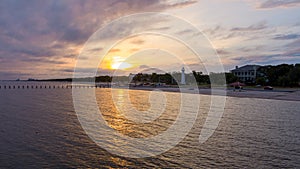 The Biloxi, Mississippi waterfront at sunset