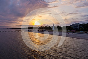 The Biloxi, Mississippi waterfront at sunset