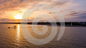 The Biloxi, Mississippi waterfront at sunset