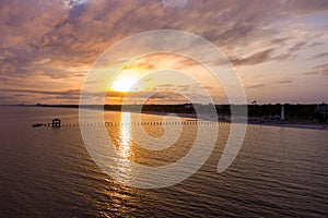 The Biloxi, Mississippi waterfront at sunset