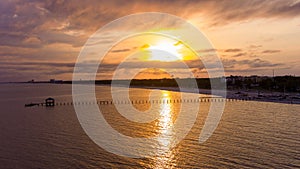 The Biloxi, Mississippi waterfront at sunset