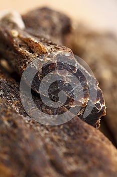 Biltong - dry cured meat , super macro photo