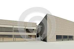 BIM 3D render - view to the modern building