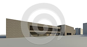 BIM 3D render - view to the modern building