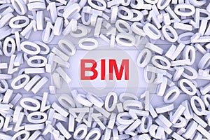 BIM abstract background with scattered binary code 3D