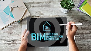 BIM - Building information modeling concept on screen.