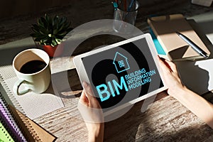 BIM - Building information modeling concept on screen.