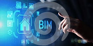 BIM Building Information Modeling Technology concept on virtual screen.