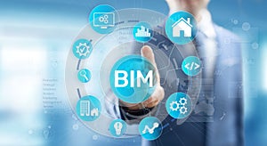 BIM Building Information Modeling Technology concept on virtual screen.