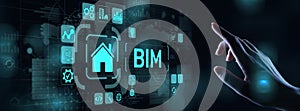 BIM Building Information Modeling Technology concept on virtual screen.