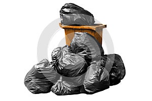 Bin bag garbage orange, Bin,Trash, Garbage, Rubbish, Plastic Bags pile isolated on background white