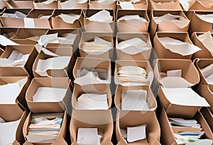 bin box multiple documents waiting to be shredded.AI Generated