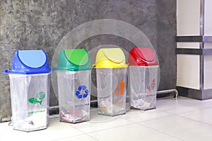 Bin garbage waste, plastic bin recycle trash Inside the mall, bin garbage trash for waste separation