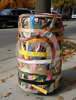 A bin held together with duct tape and love its contents a secret only it knows.. AI generation