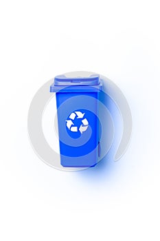 Bin icon. Container for disposal garbage waste and save environment. Blue dustbin for recycle paper trash isolated on white