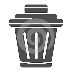 Bin solid icon. Trash container, rubbish basket symbol, glyph style pictogram on white background. Business or household photo
