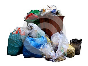 Bin, trash bag plastic, Garbage bag pile, Pollution from waste plastic