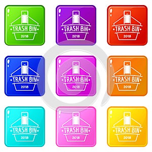 Bin trash icons set 9 color collection