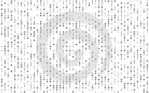 Binary background. Falling digits on white backdrop. Matrix effect with falling numbers. Digital data stream. Random