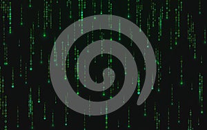 Binary background. Green matrix texture with running numbers. Abstract falling digits. Futuristic data stream. Random