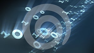 Binary bits and bytes computer numbers particles. 3D rendering