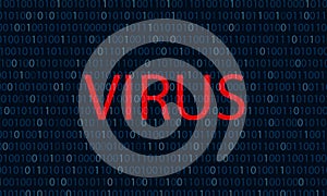 Binary blue The word red virus Computer virus concept binary code background