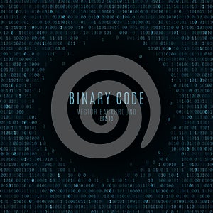 Binary code. Abstract background. Falling blue glowing numbers. Global network. High technologies, programming, sci-fi. Hacking sy
