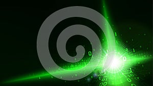 Binary code in abstract futuristic matrix cyberspace, shining green background with digital code, machine learning, big data