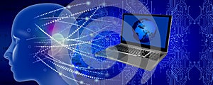 Binary Code ;aptop Background, artificial intelligence Digital eye Abstract technology background. Java, coding.